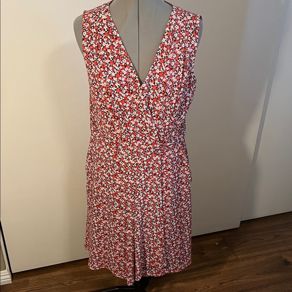 Ralph Lauren Red Floral Sleeveless V-Neck Mini Dress